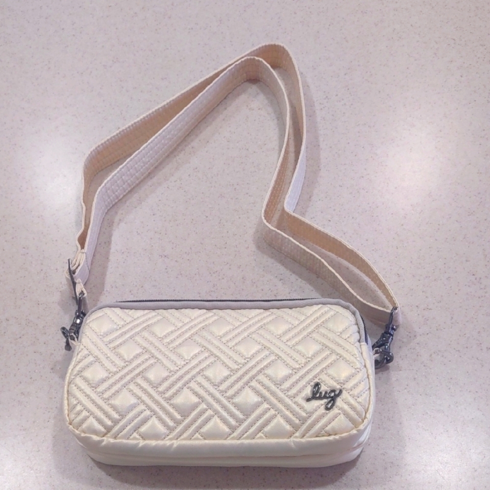 Lug Coupe XL Metallic Champagne Quilted Crossbody Bag NWOT